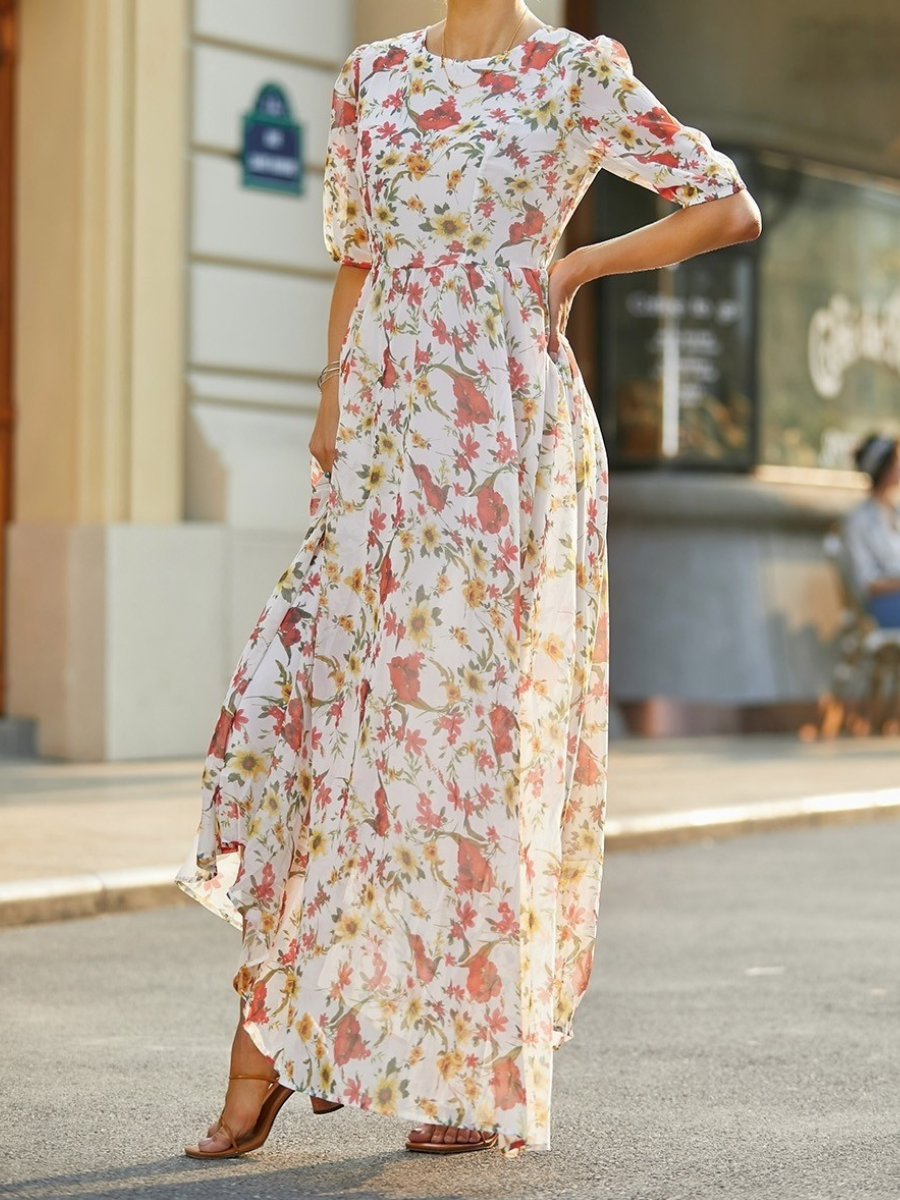 Ariane | Women's Floral Round Neck Maxi Dress