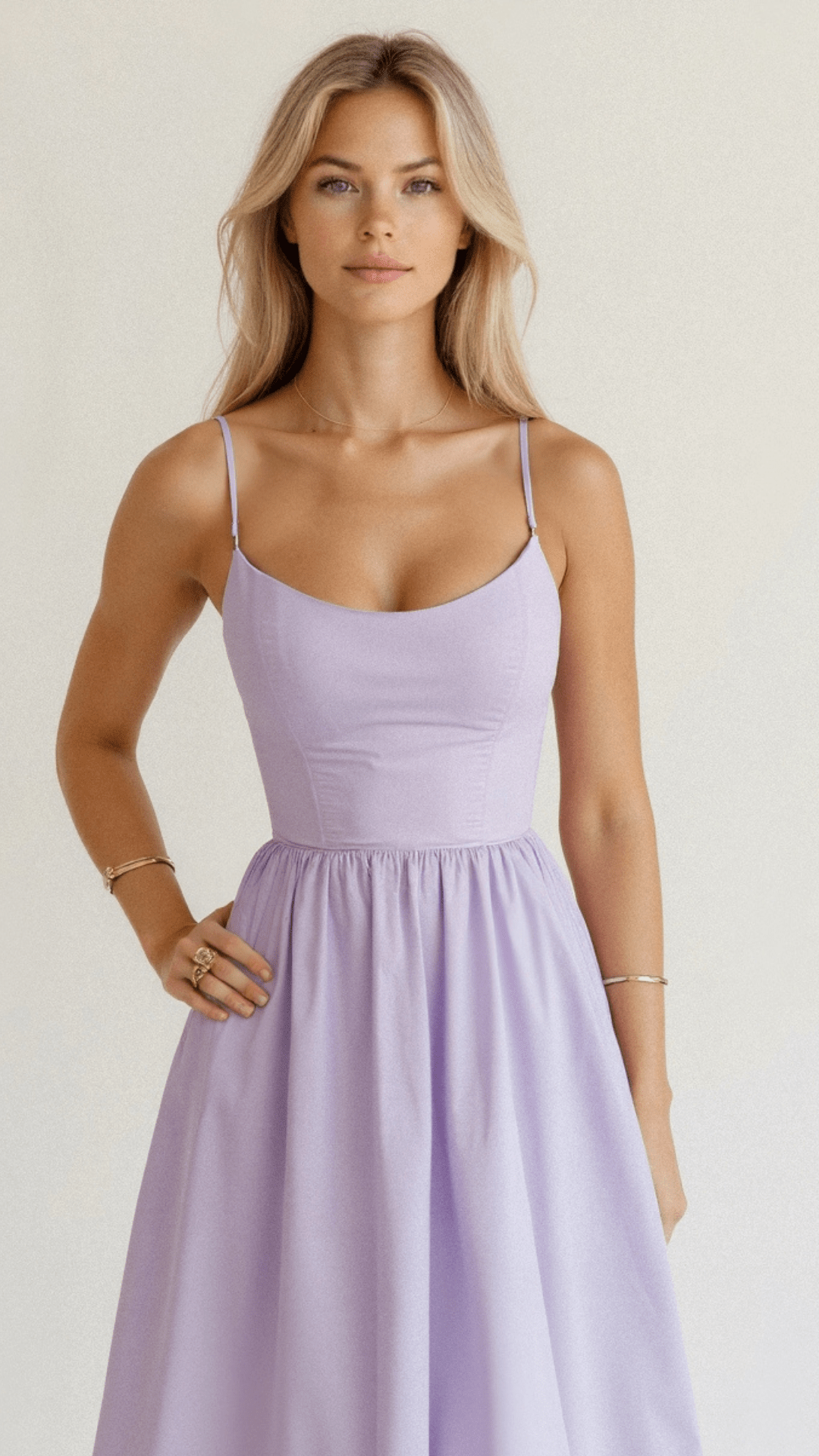 Arabella women's A-line midi dress with spaghetti straps, made from a flowy, solid-colored fabric.