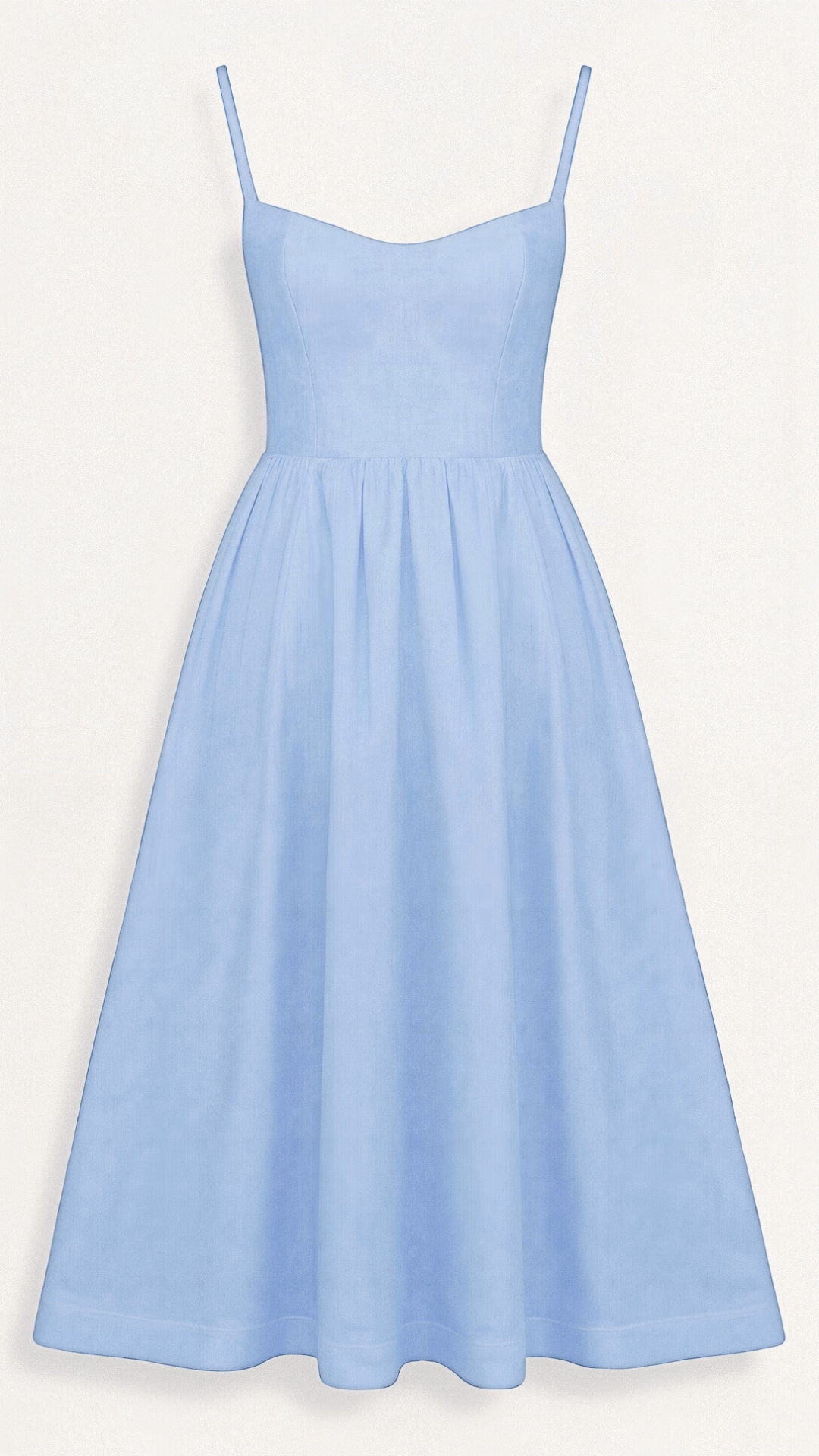 Light blue Arabella women's A-line midi dress with spaghetti straps, flowing fabric.