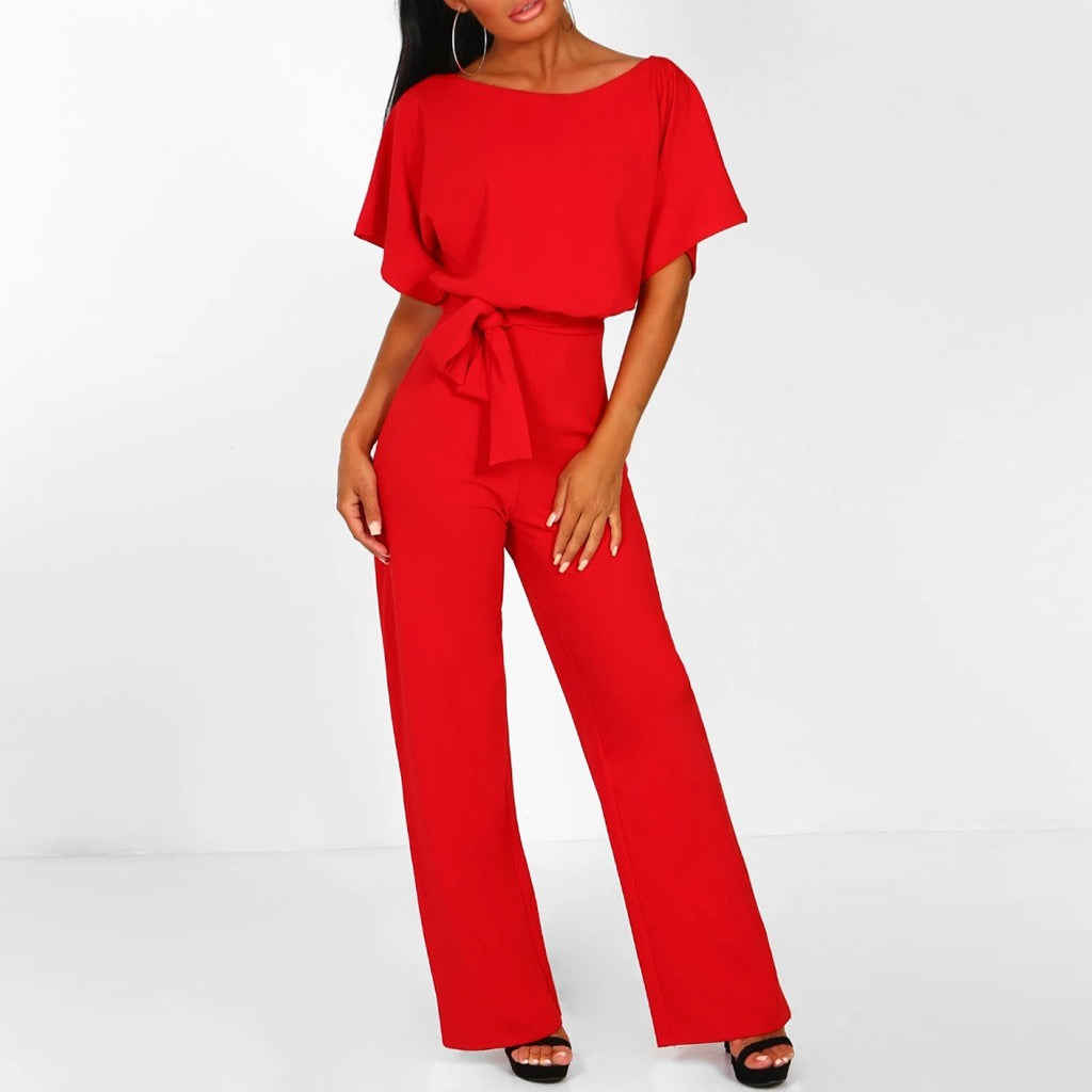 Annette | Women's Tie Waist Wide Leg Jumpsuit