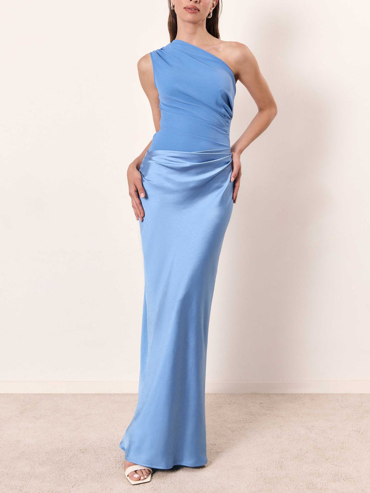 Amara | Women's One Shoulder Pleated Maxi Dress