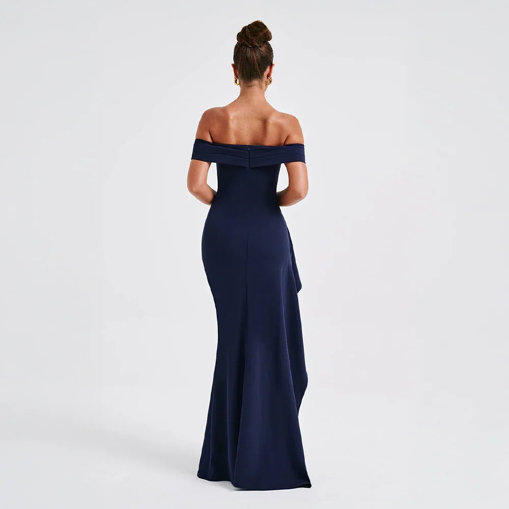 Bria women's black off-shoulder maxi dress with a high slit, flowing fabric.