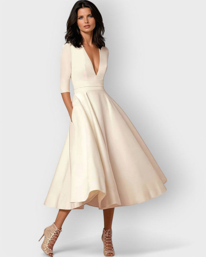 Jana | Women's V-Neck Fit and Flare Midi Dress