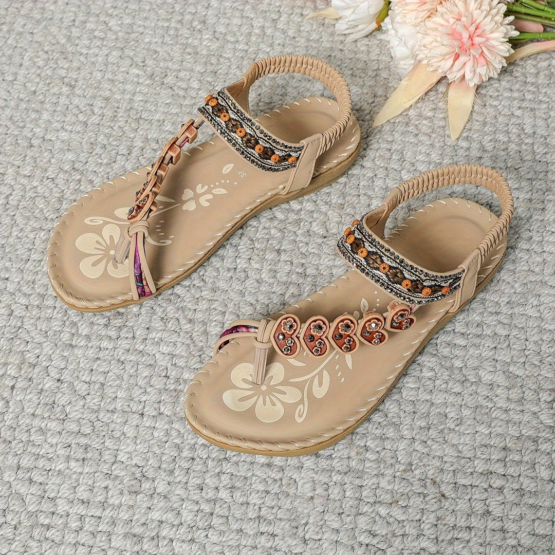 Mariela | Women's Beaded Thong Flat Sandals with Back Strap