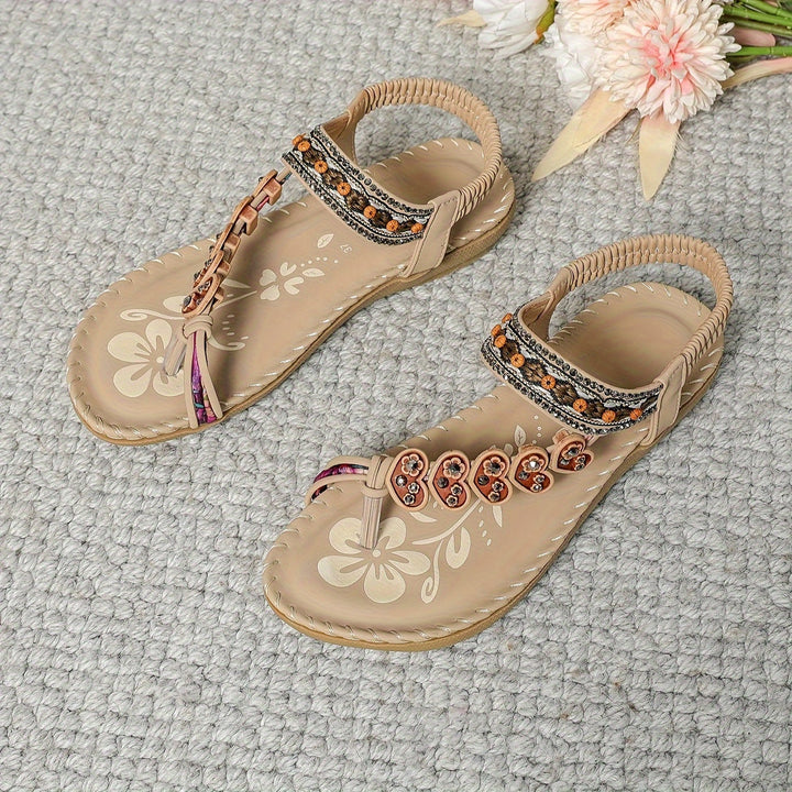 Mariela | Women's Beaded Thong Flat Sandals with Back Strap