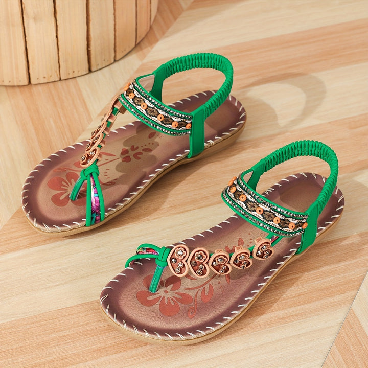 Mariela | Women's Beaded Thong Flat Sandals with Back Strap