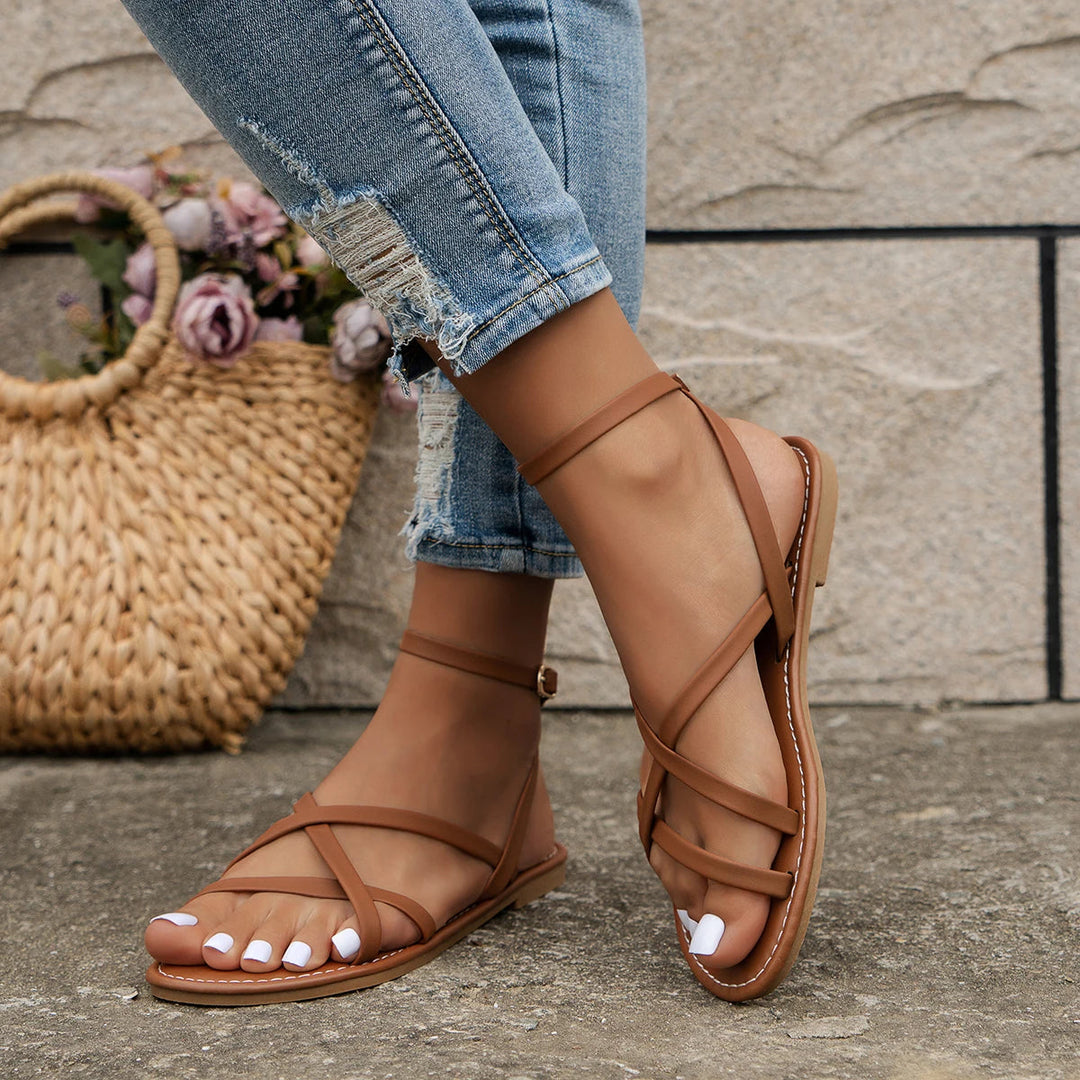 Bianca | Women's Ankle Strap Flat Sandals with Crisscross Straps