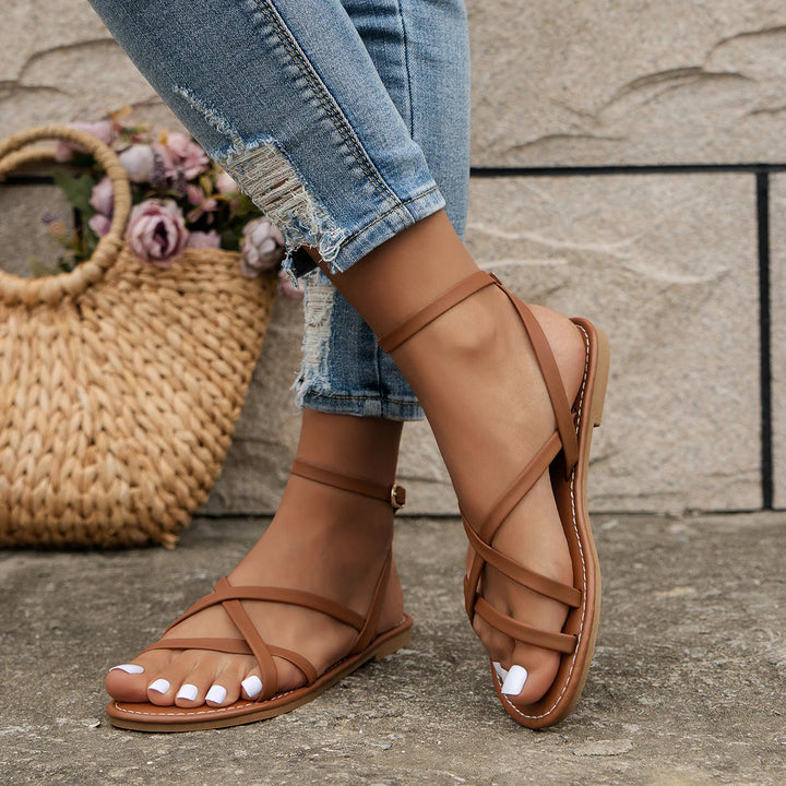 Bianca | Women's Ankle Strap Flat Sandals with Crisscross Straps