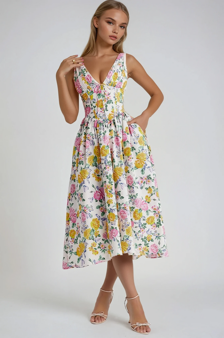 Aylin | Women's Floral V-Neck Midi Dress