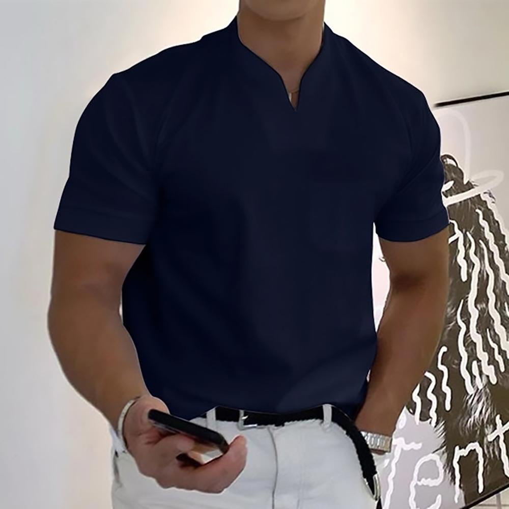 Men's Ethan classic navy polo shirt with a clean fit, standard sleeves, and a neat buttonless placket.