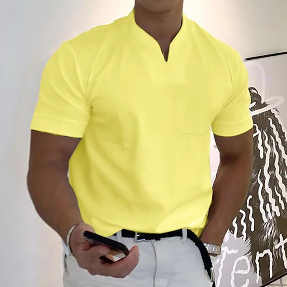 Men's Ethan classic polo shirt in vibrant yellow with a clean fit, short sleeves, and a neat buttonless placket.