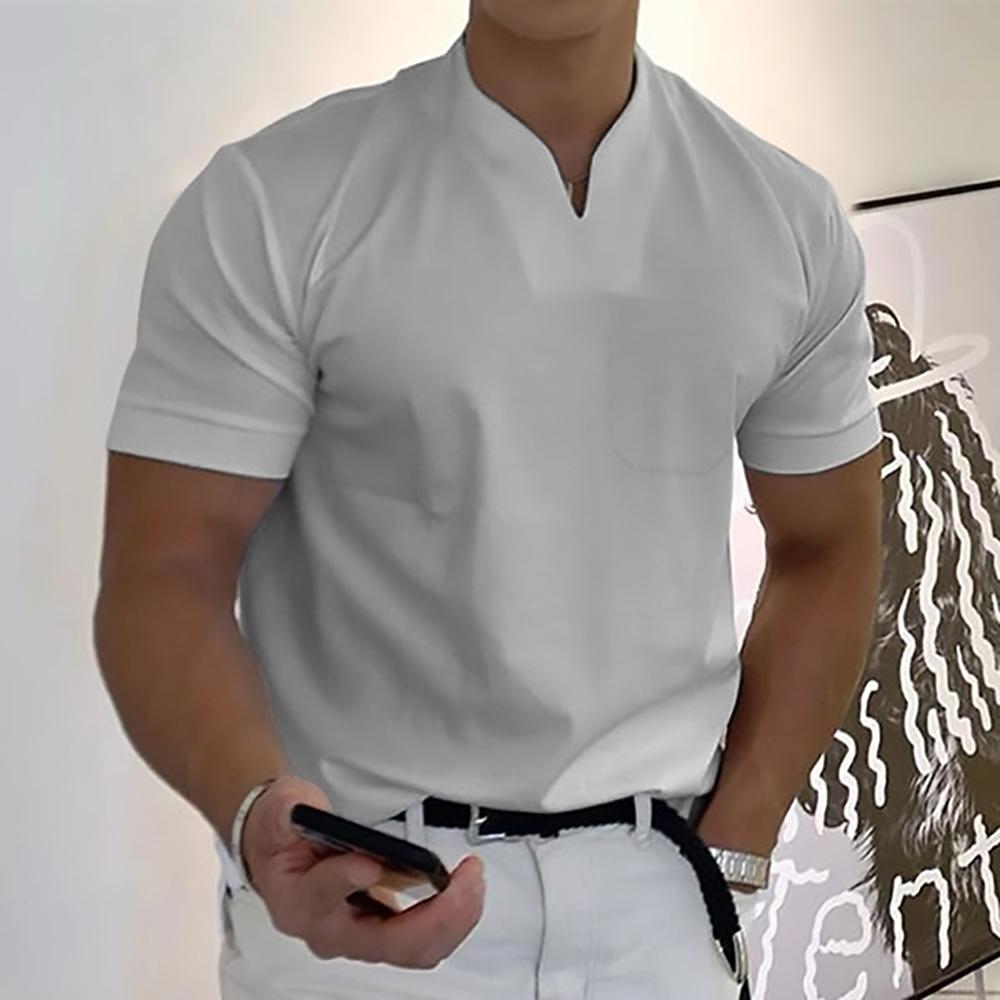 Men's Ethan classic polo shirt in light gray, featuring a neat buttonless placket and clean fit.