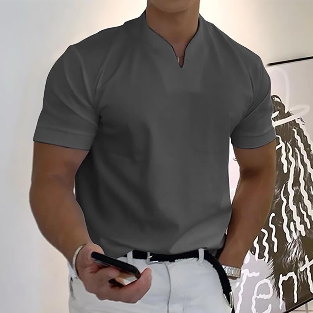 Men's Ethan classic dark gray polo shirt with a clean fit, v-neck, and short sleeves.