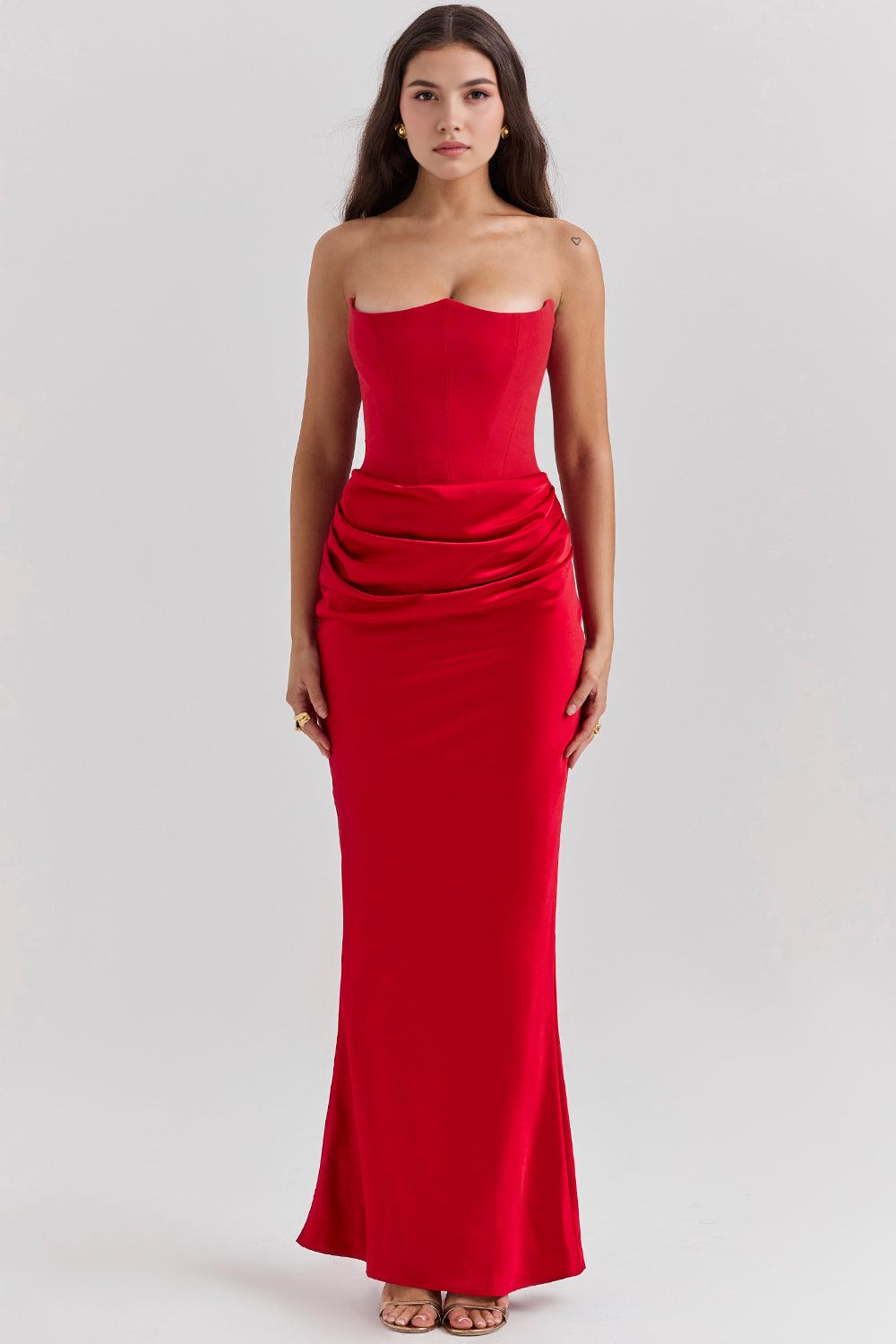 Dora | Women's Strapless Satin Maxi Dress