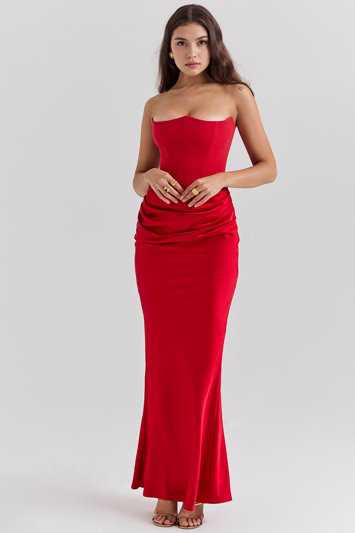 Dora | Women's Strapless Satin Maxi Dress