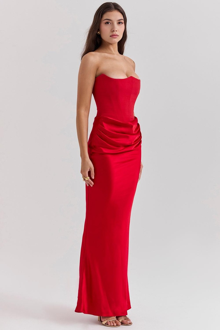 Dora | Women's Strapless Satin Maxi Dress