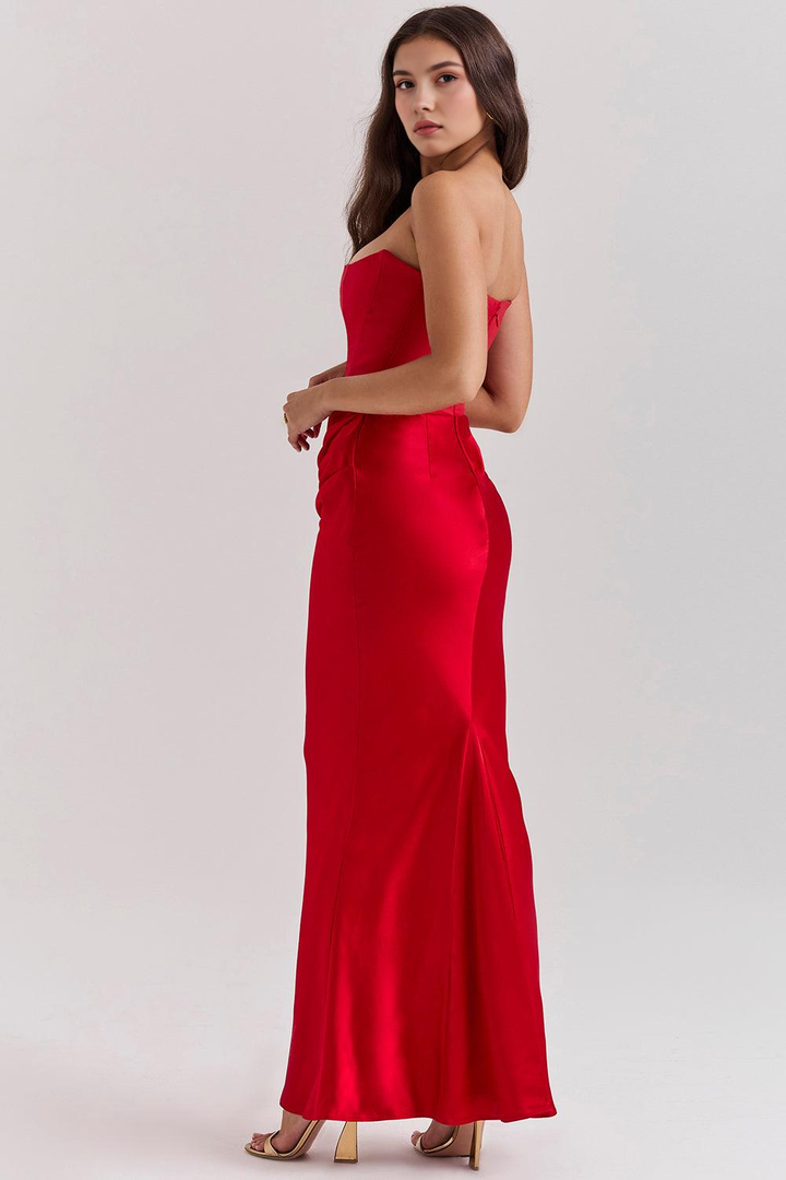 Dora | Women's Strapless Satin Maxi Dress