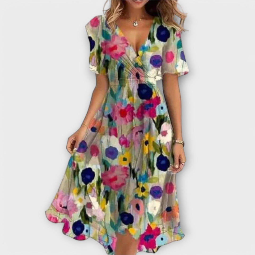 Jytte | Women's Floral V-Neck Midi Dress