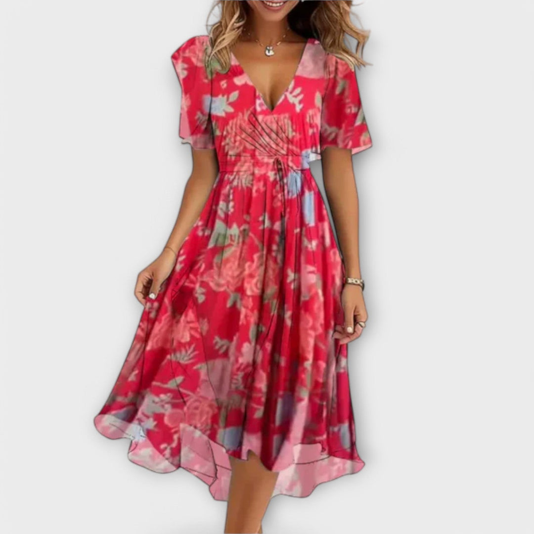 Jytte | Women's Floral V-Neck Midi Dress