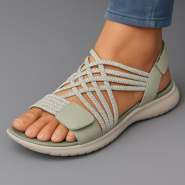 Green Lucia women's orthopedic walking sandals with stretch straps, ergonomic sole.