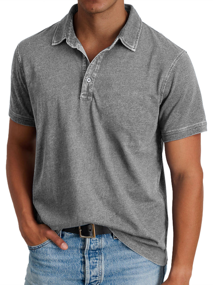 Men's Mason classic grey polo shirt with a crisp collar, clean button placket, and lightly faded texture.