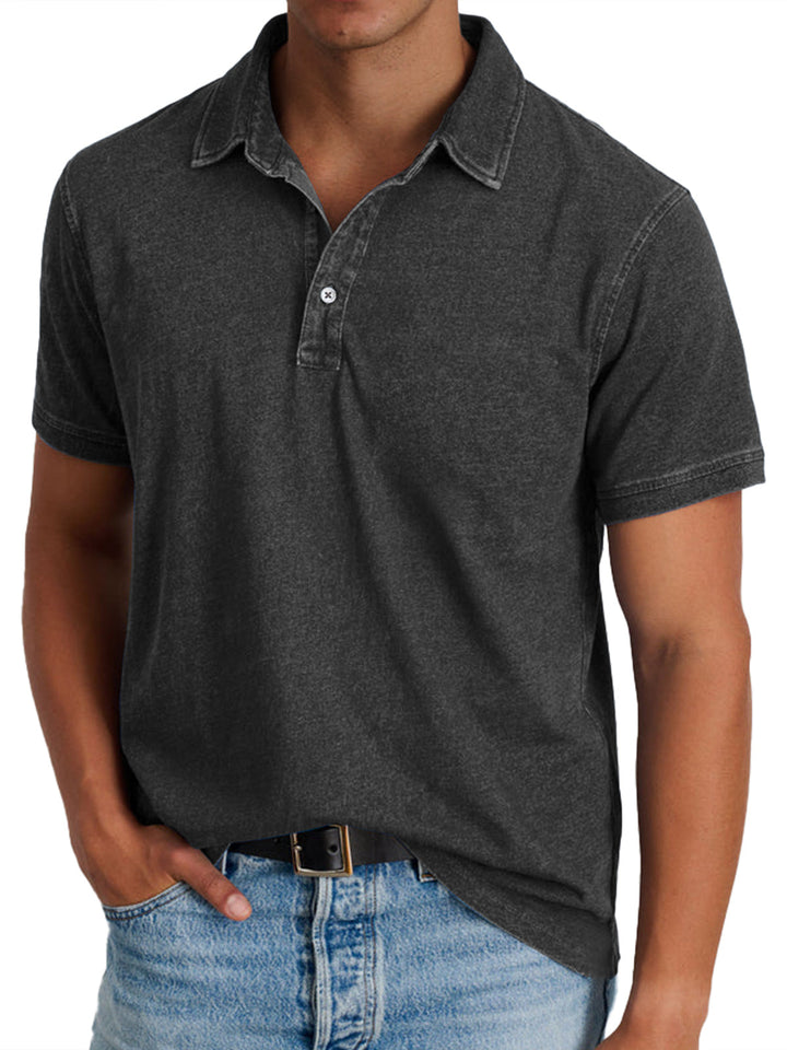 Men's Mason classic dark gray polo shirt with a crisp collar, button placket, and lightly faded texture.