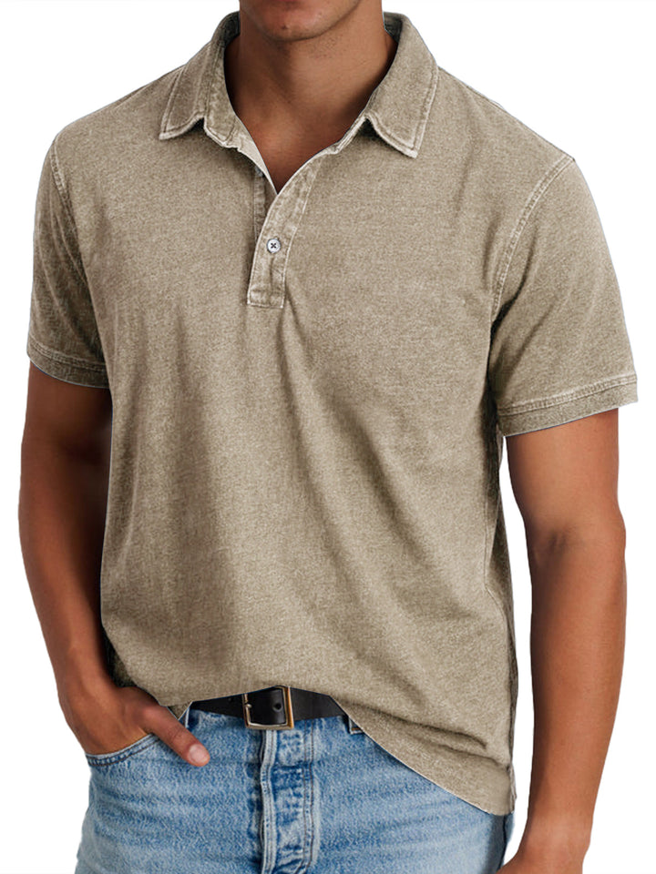 Men's Mason classic polo in a lightly faded taupe, featuring a crisp collar and clean button placket.