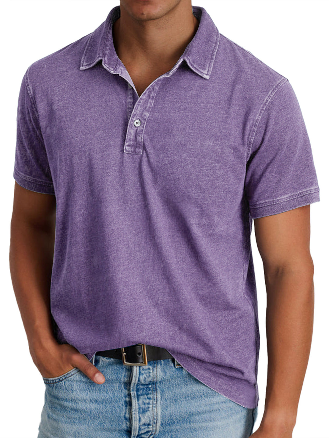 Men's Mason classic polo shirt in a lightly faded purple, featuring a crisp collar and clean button placket.