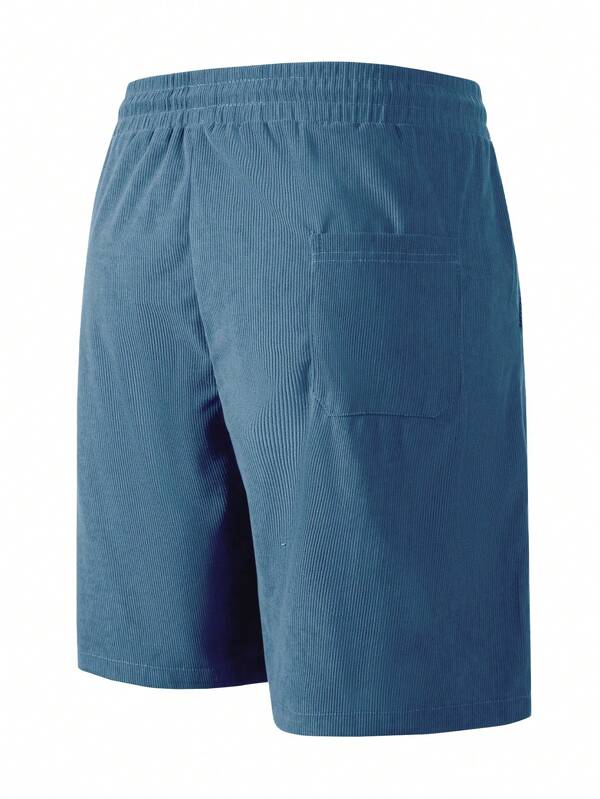 Men's Mason drawstring casual shorts in blue corduroy, featuring a relaxed fit and back pocket.