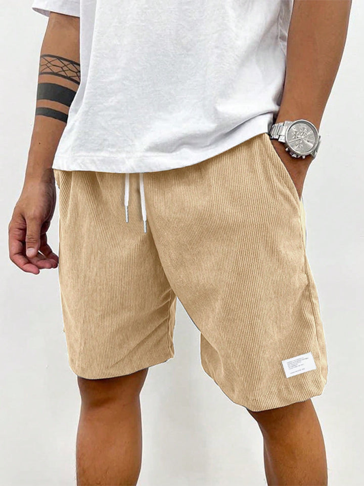Mason men's relaxed fit beige corduroy drawstring shorts, perfect for easy summer style and all-day ease.