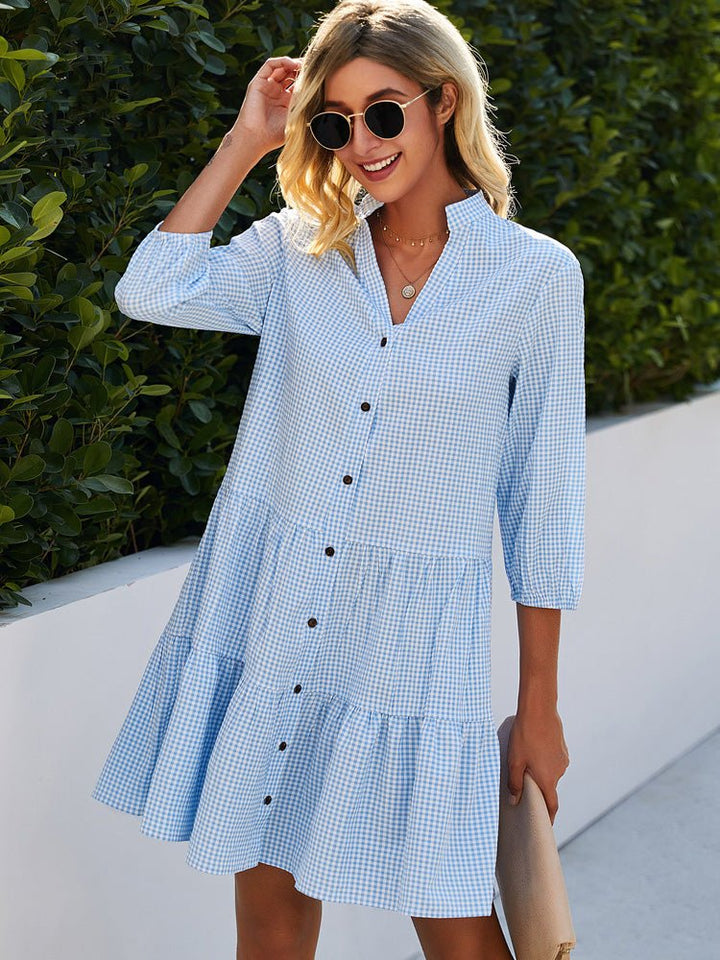 Olivia | Women's Gingham Shirt Dress with Button Front