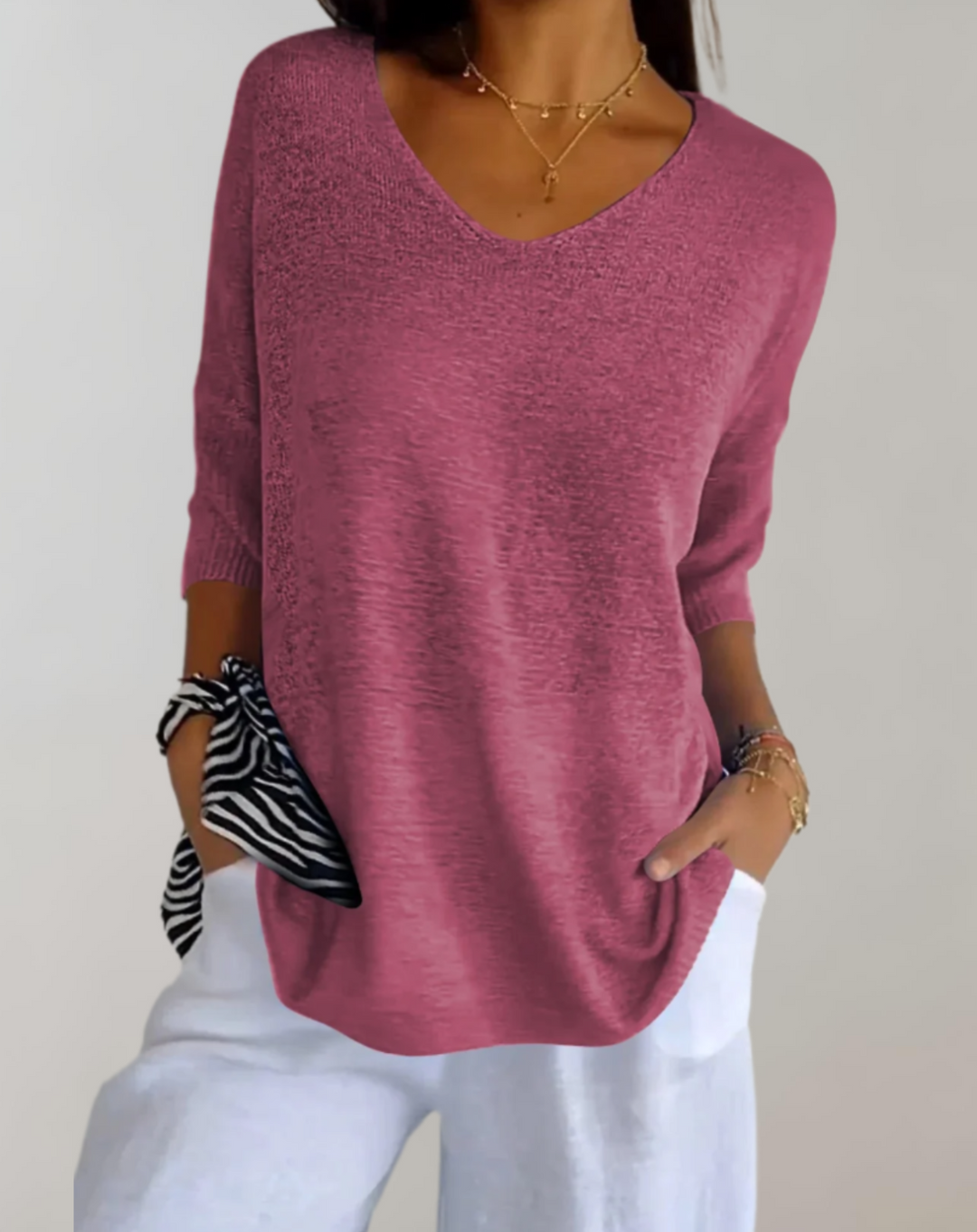 Rose | Women's V Neck Knit Top
