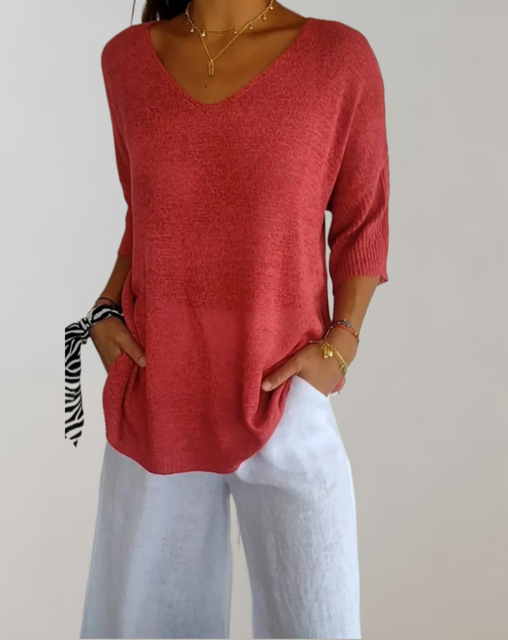 Rose | Women's V Neck Knit Top