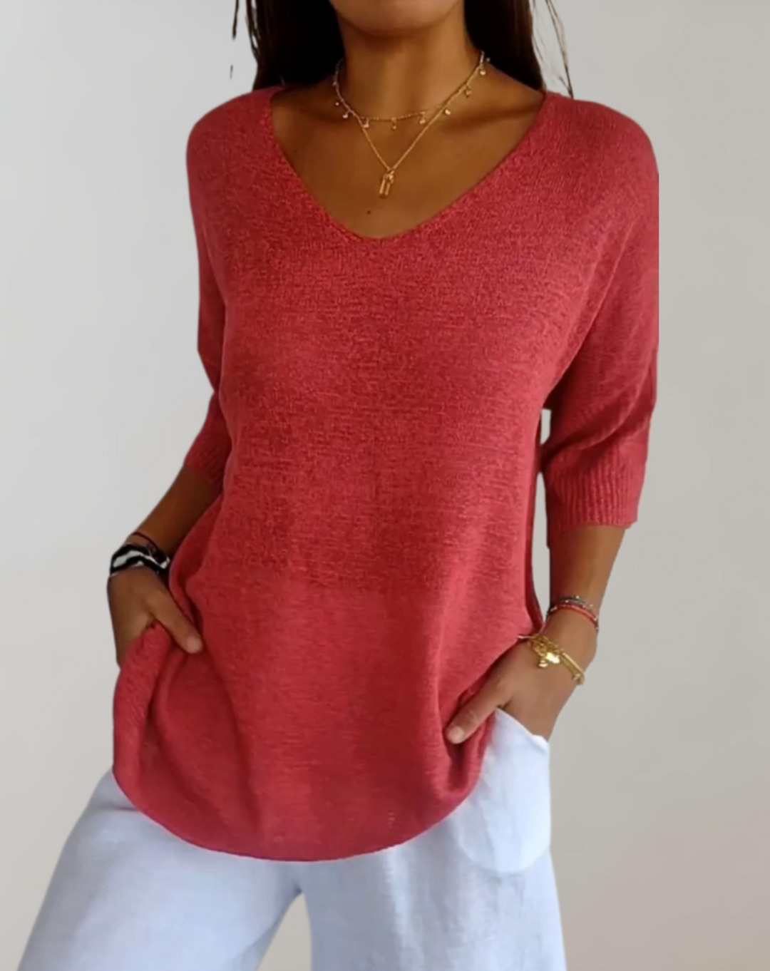 Rose | Women's V Neck Knit Top