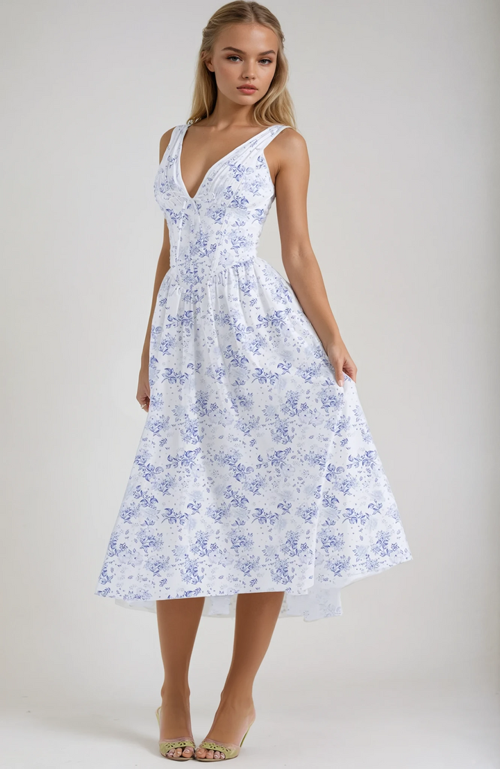 Aylin | Women's Floral V-Neck Midi Dress