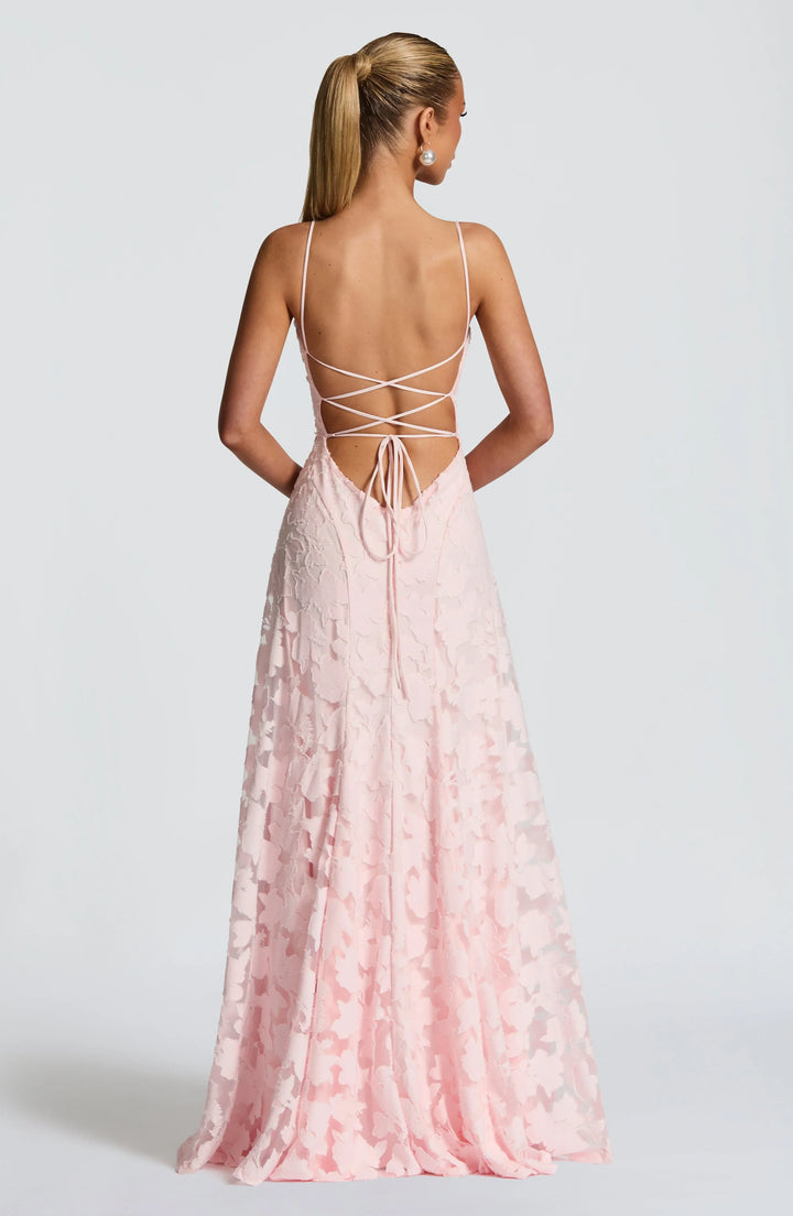 Women's floral spaghetti strap A-line maxi dress in a vibrant print.
