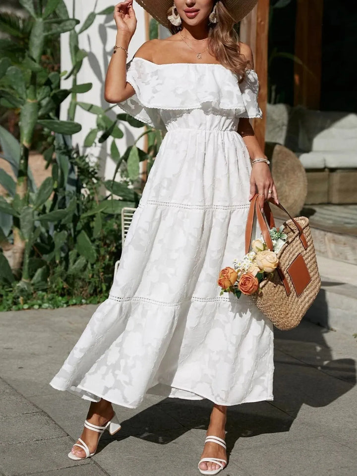 Elena | Women's Off Shoulder Tiered Maxi Wedding Guest Dress