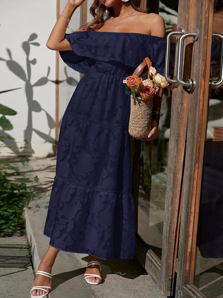 Elena | Women's Off Shoulder Tiered Maxi Wedding Guest Dress