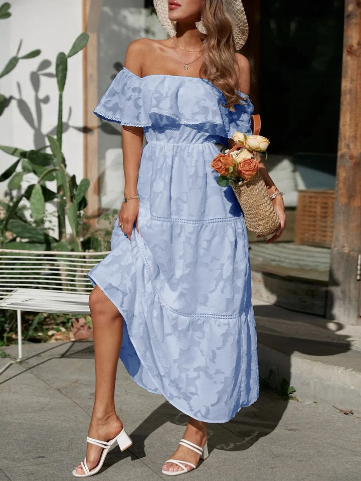 Elena | Women's Off Shoulder Tiered Maxi Wedding Guest Dress