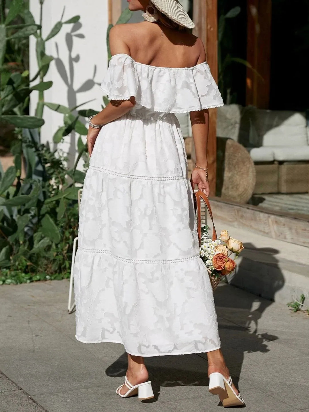 Elena | Women's Off Shoulder Tiered Maxi Wedding Guest Dress