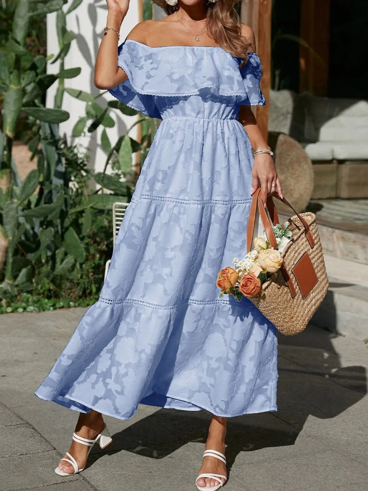 Elena | Women's Off Shoulder Tiered Maxi Wedding Guest Dress