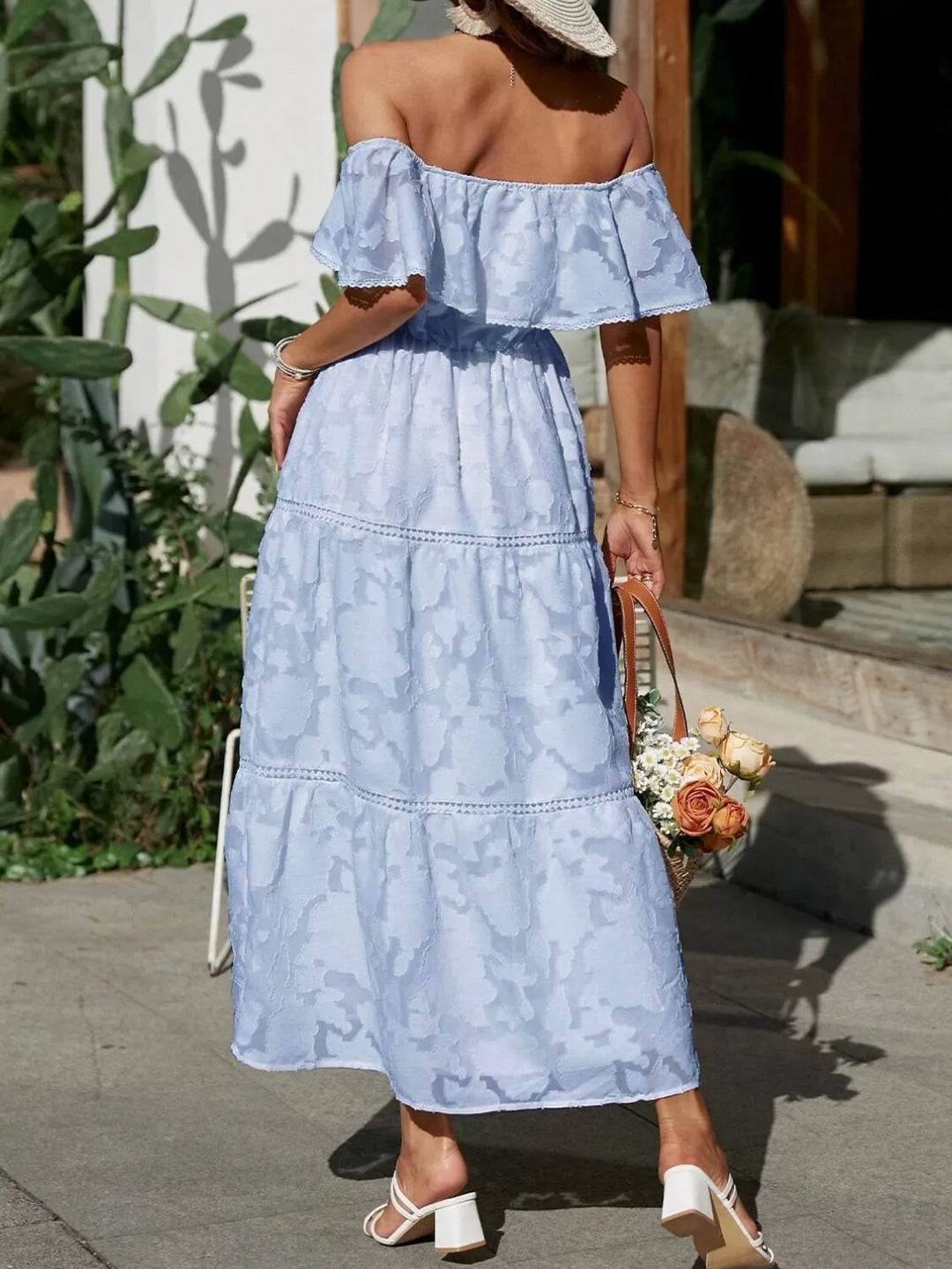 Elena | Women's Off Shoulder Tiered Maxi Wedding Guest Dress