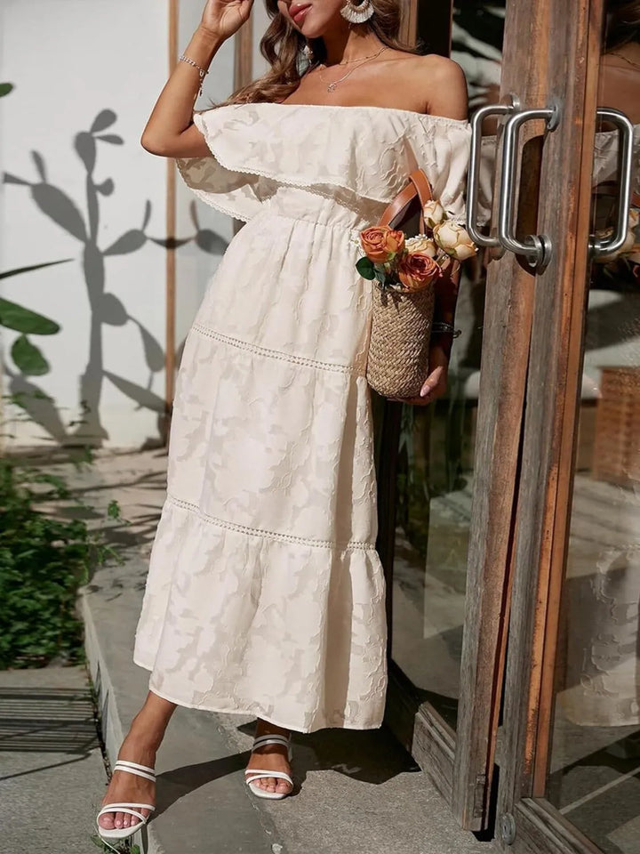 Elena | Women's Off Shoulder Tiered Maxi Wedding Guest Dress